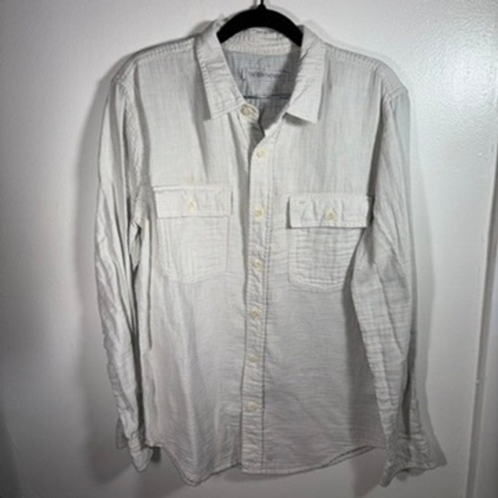 Outerknown Blanket Shirt Mens Sz M Gray Striped Organic Cotton Workwear